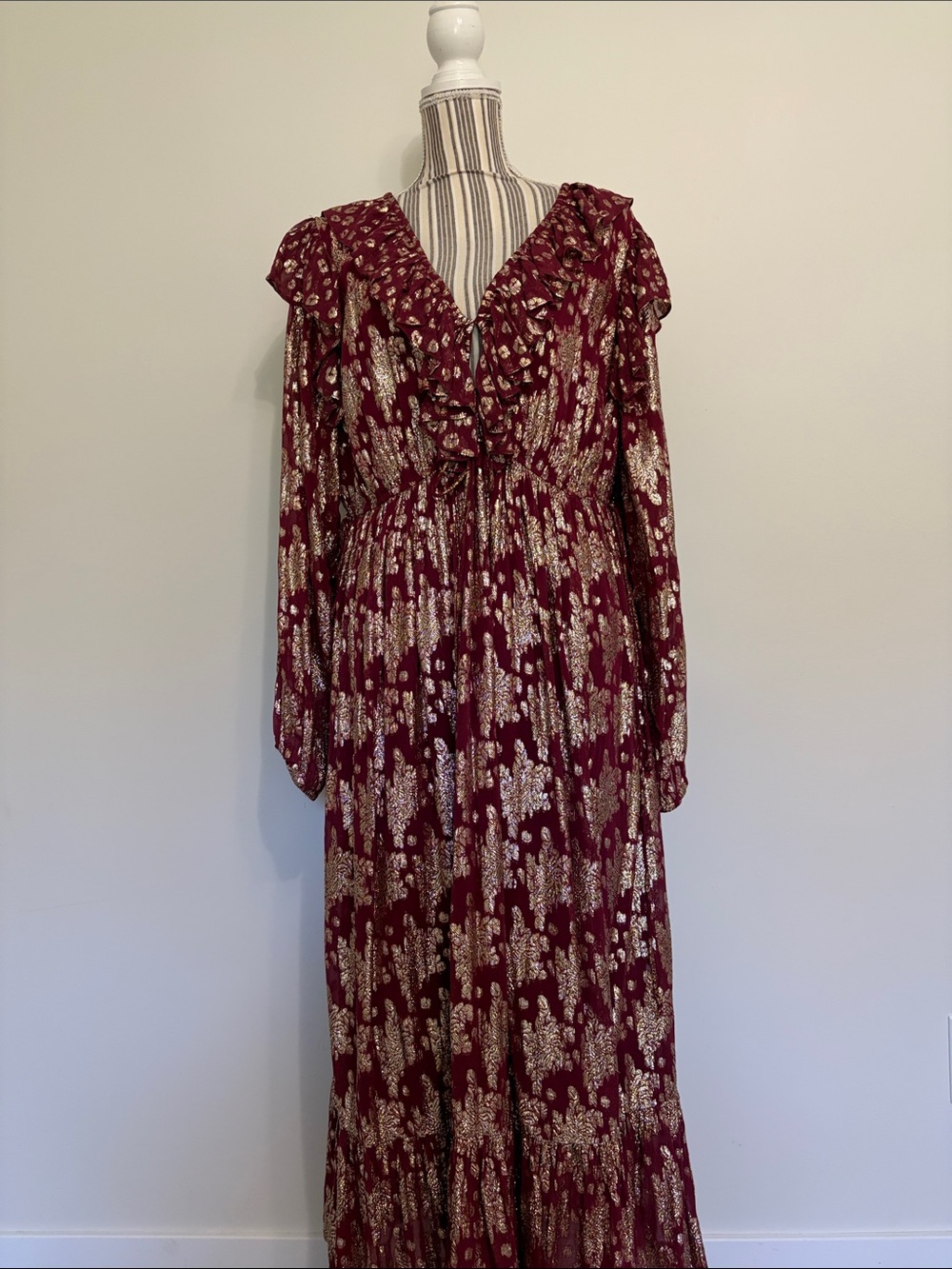 ‼️ ASOS Burgundy Floral Maxi Dress with Ruffle V-Neck